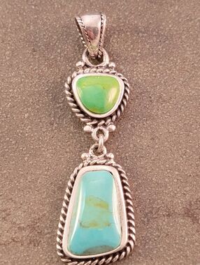 Barse Freeform Two Stone Blue & Green Turquoise Pendant NEW